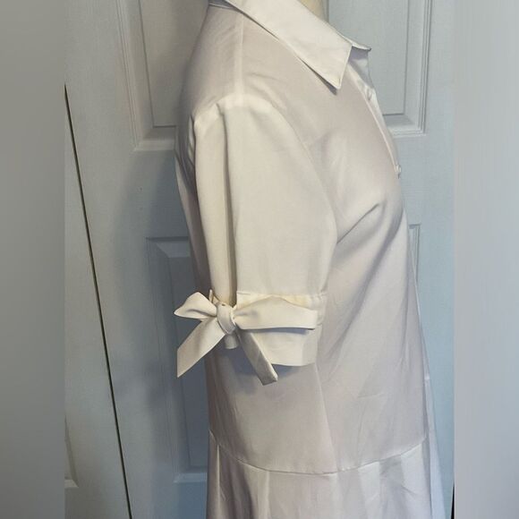White Button Up Short Sleeve Ruffle Dress Large - Picture 4 of 6